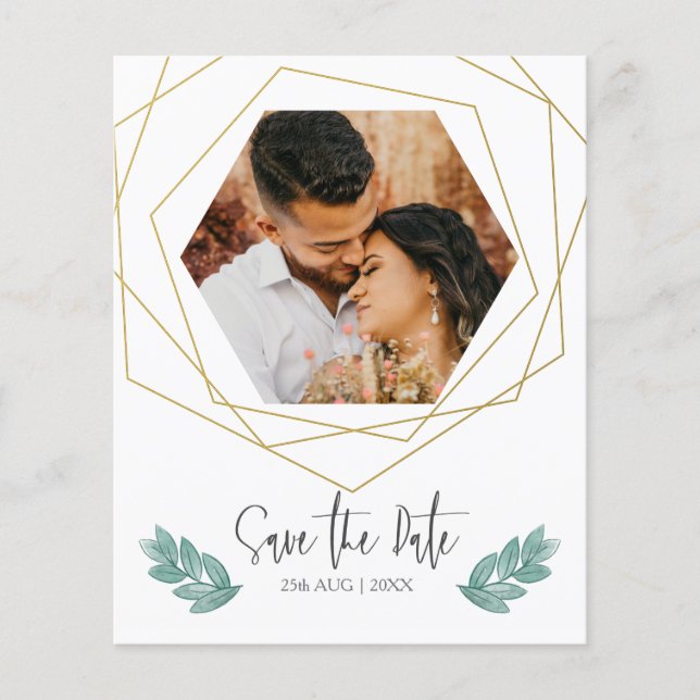 Budget Save the Date Photo Geometric Gold  Flyer (Front)