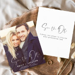 Budget Save the Date Photo Invitations<br><div class="desc">Budget Modern and Elegant Handwritten Script Portrait Vertical Photo Save the Date Wedding Card. The save the date invitation card includes a chic and stylish typography with a simple and minimalist design on a White background that you can add your customised engagement photograph picture to.</div>