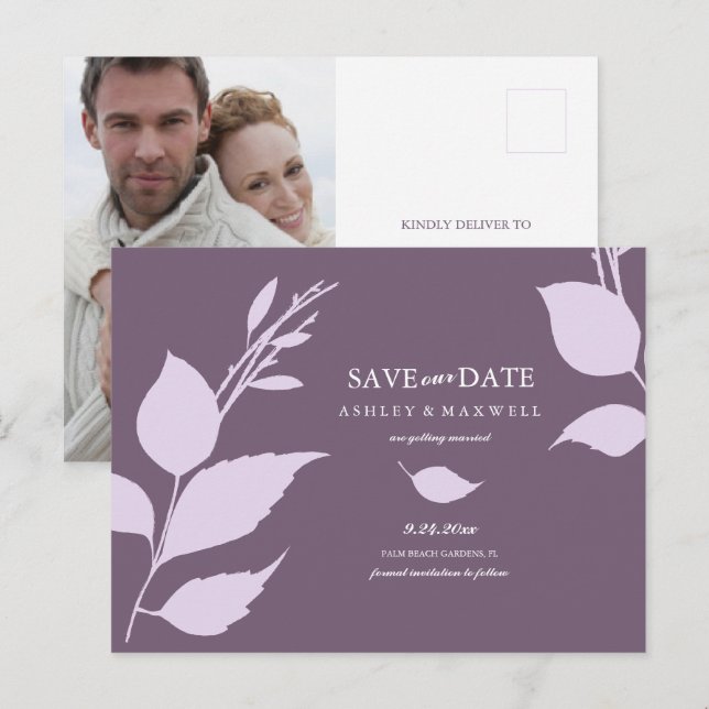 Budget Save The Date Purple Announcement Postcard (Front/Back)