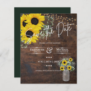 BUDGET Save The Date Rustic Sunflowers Mason Jar