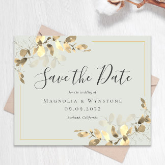BUDGET Save The Date | Sage Green Gold Eucalyptus