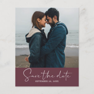 Budget Save the Date Script Burgundy Photo Flyer