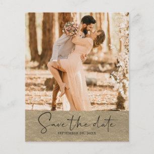Budget Save the Date Script Champagne Gold Photo Flyer