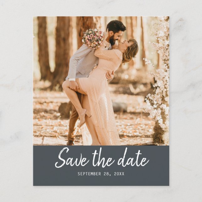 Budget Save the Date Script Off-Black Photo Flyer (Front)