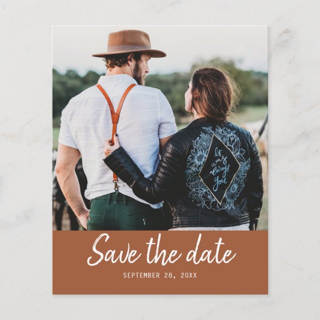 Budget Save the Date Script Photo TerraCotta Flyer (Front)