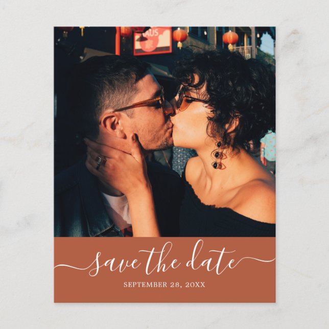 Budget Save the Date Script TerraCotta Photo Flyer (Front)