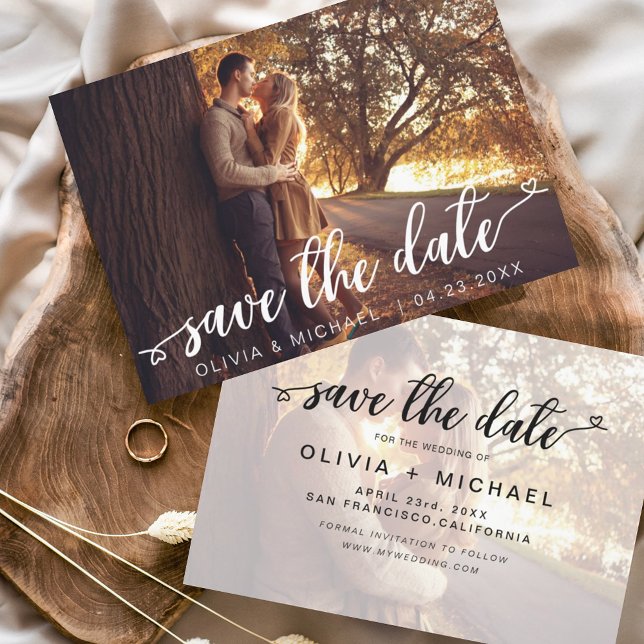 Budget Save the Date White Handwritten Photo (Creator Uploaded)