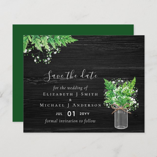 Budget Save the Dates Greenery Ferns Wedding (Front/Back)