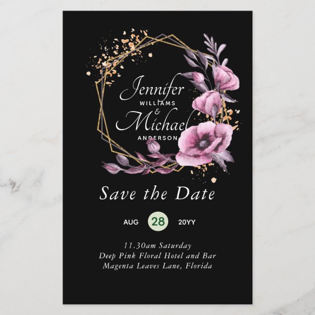 BUDGET Save The Dates Magenta Floral Wreath (Front)