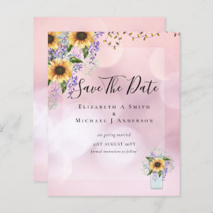 BUDGET SAVE THE DATES Rustic Sunflowers Purple