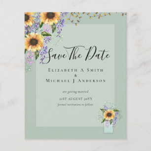 BUDGET SAVE THE DATES Rustic Sunflowers Purple Flyer