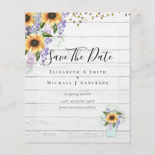 BUDGET SAVE THE DATES Rustic Sunflowers Purple Flyer