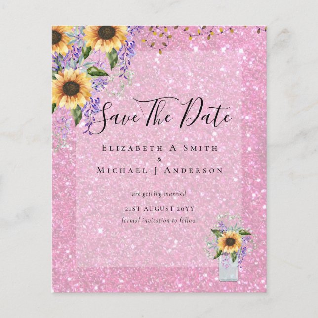 BUDGET SAVE THE DATES Rustic Sunflowers Purple Flyer (Front)