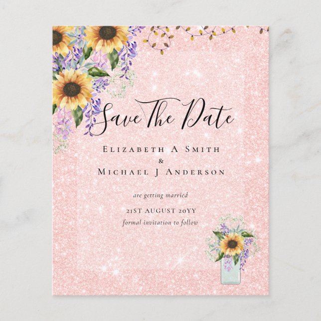 BUDGET SAVE THE DATES Rustic Sunflowers Purple Flyer (Front)