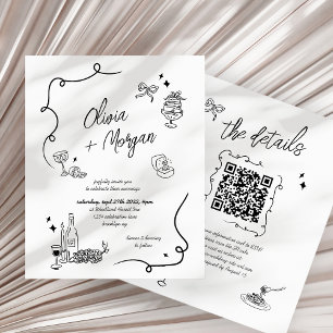 BUDGET Scribble Doodle QR Code Wedding Invitation
