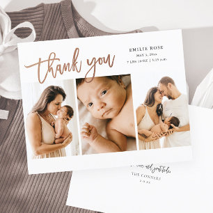 Budget Script 3 Photo Baby Thank You Card