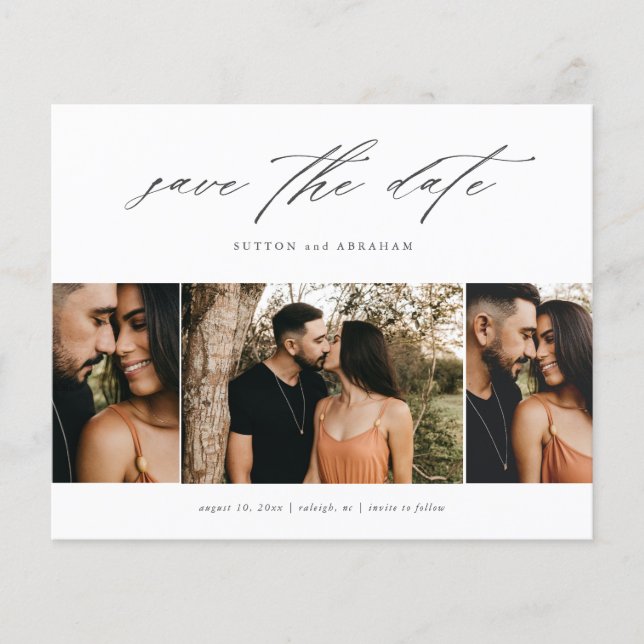 Budget Script 3 Photo Save the Date Paper Sheet (Front)