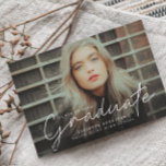 Budget Script 4 Photo Graduation Party Invitation<br><div class="desc">This modern,  elegant stylish photo graduation announcement invitation combo features a script graduate overlay and customisable name,  school and photo on the front. The backside offers congrats and event details with an additional 3 more photos. A great way to showcase your graduate.</div>