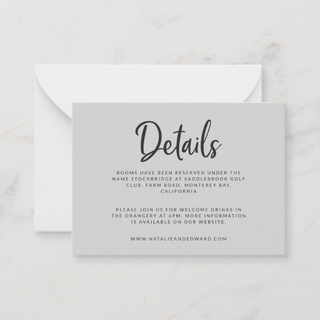 budget Script and geometric wedding details card (Front)
