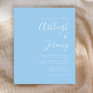 Budget Script Baby Blue Wedding Invitation