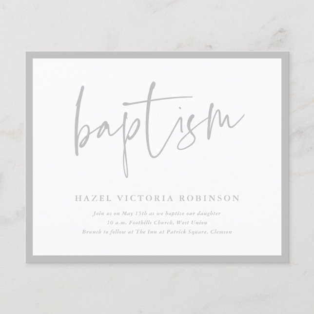 Budget Script Baptism & Christening Invitation (Front)