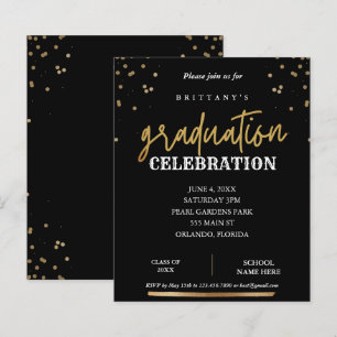 Budget Script Black Gold Graduation Invite