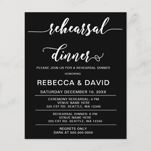 Budget Script Black Rehearsal Dinner Invitation (Front)