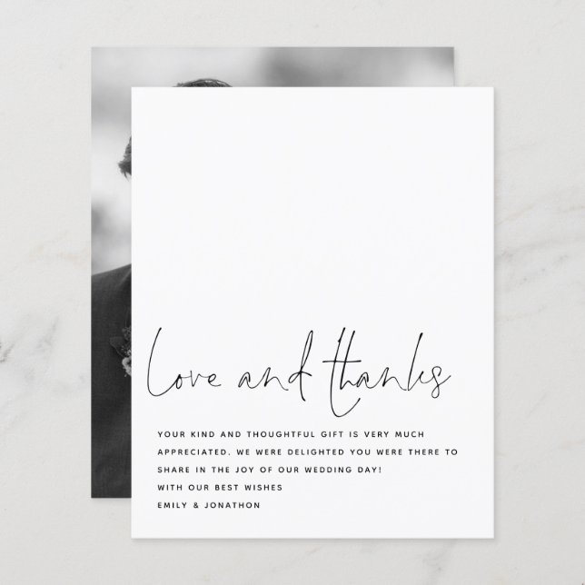 Budget Script Black White Newlywed Photo Thank You (Front/Back)