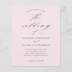 Budget Script Blush Pink Wedding Invitation