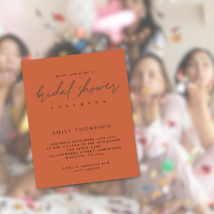 Budget Script Bridal Shower Terracotta Invitation