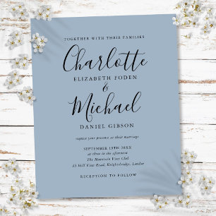 Budget Script Dusty Blue Wedding Invitation