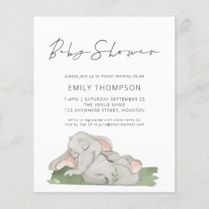Budget Script Elephant Baby Shower Invitation