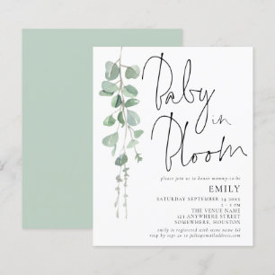 Budget Script Eucalyptus Baby in Bloom Invitation