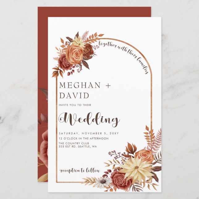 Budget Script Fall Arch Wedding Invitation (Front/Back)