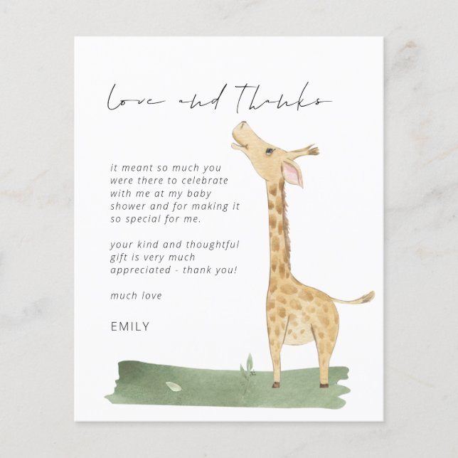 Budget Script Giraffe Baby Shower Love and Thanks (Front)