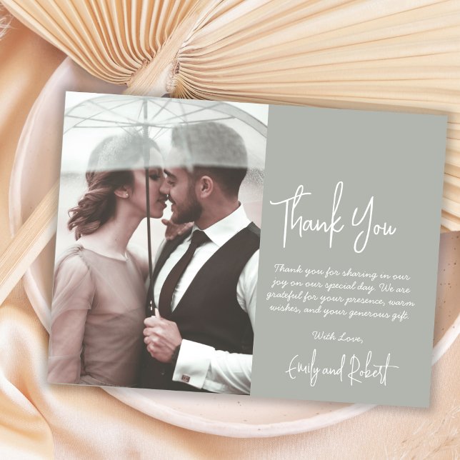 Budget Script Green Wedding Thank You Photo Card (Creator Uploaded)