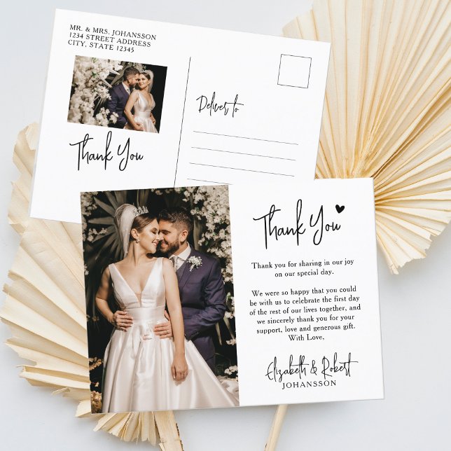 Budget Script Heart Photo Wedding Thank You  Postcard (Creator Uploaded)