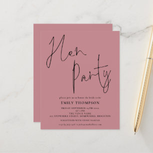 Budget Script Hen Party Dusty Rose Invitation