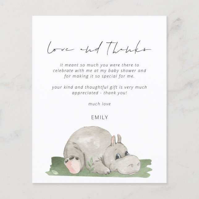Budget Script Hippo Baby Shower Love and Thanks (Front)