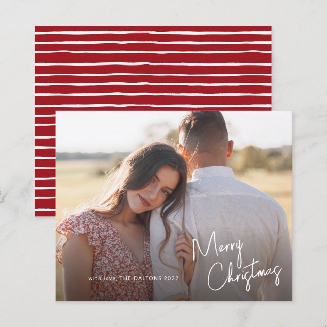 Budget Script Merry Christmas Photo Holiday Card (Front/Back)
