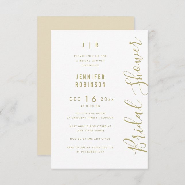 Budget Script Modern Bridal Shower White  Invitation (Front/Back)