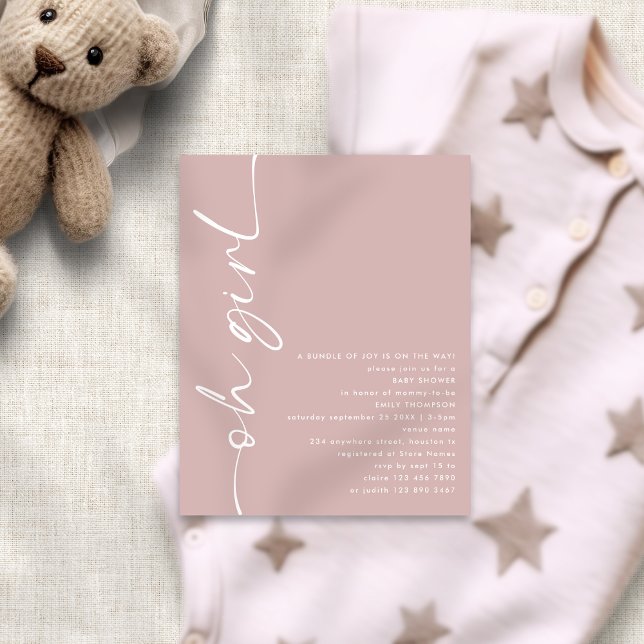 Budget Script Oh Girl Dusty Rose Baby Shower (Budget price)