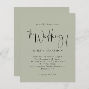 Budget Script Pale Sage Green Wedding Invitation