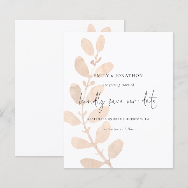 Budget Script Peach Tinted Foliage Save The Date (Front/Back)