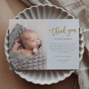 Budget Script Photo Baby Boy Thank You Card