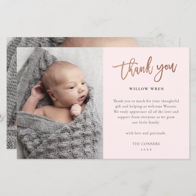 Budget Script Photo Baby Thank You Card (Front/Back)