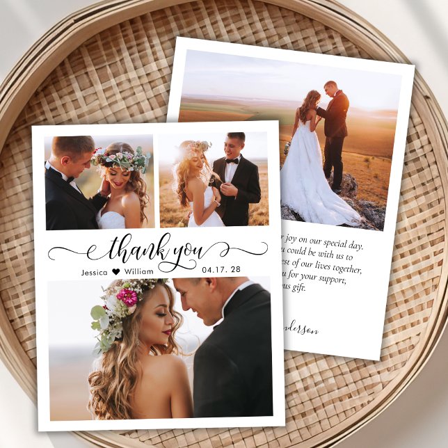 Budget Script Photo Collage Wedding Thank You Card (Creator Uploaded)