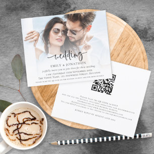Budget Script Photo Overlay QR Code Wedding Invite