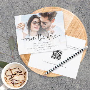 Budget Script Photo QR Code Wedding Save The Date