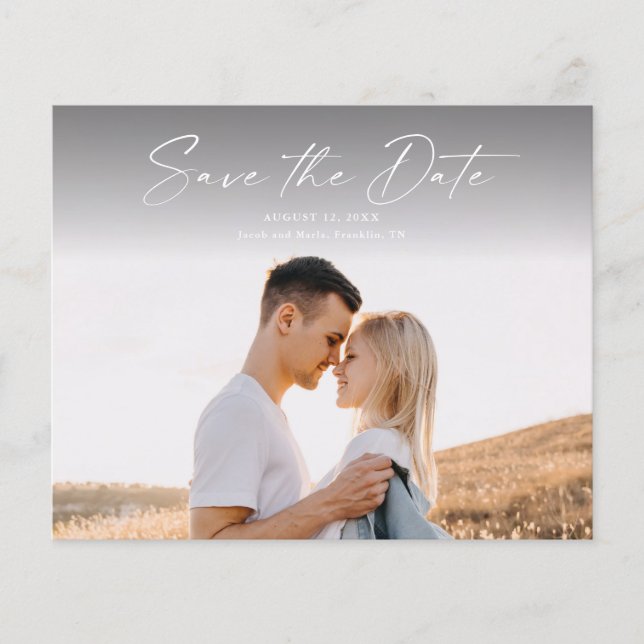 Budget Script Photo Wedding Save The Date (Front)